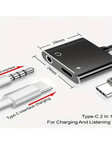 Adaptador 2 En 1 USB Tipo C a Tipo C + 3.5mm conector de