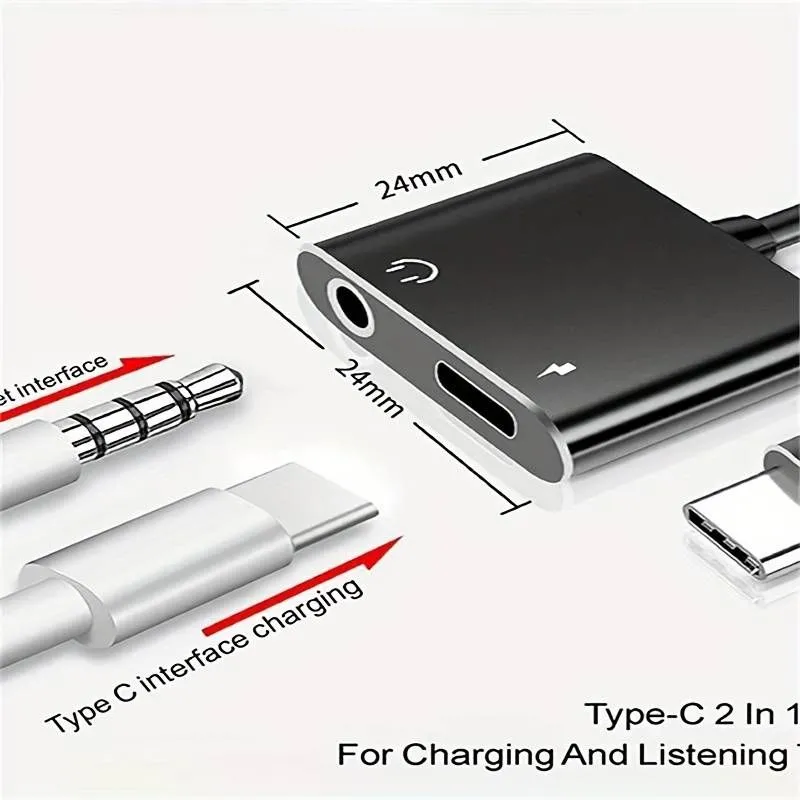 Adaptador 2 En 1 USB Tipo C a Tipo C + 3.5mm conector de