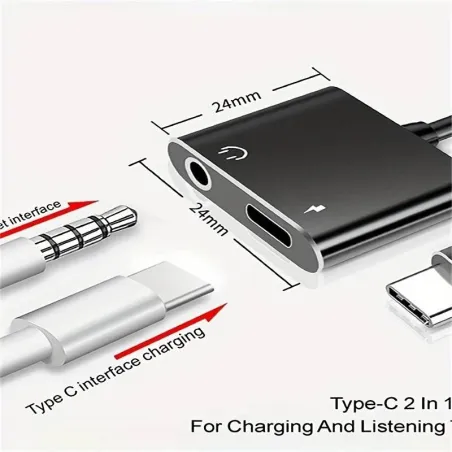 Adaptador 2 En 1 USB Tipo C a Tipo C + 3.5mm conector de