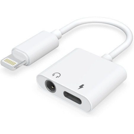 Adaptador 2 En 1 USB Lightning a Lightning + Jack de 3,5 mm