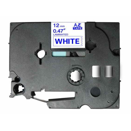 Brother TZE233 cinta laminada compatible 12mmx8m texto azul sobre blanco