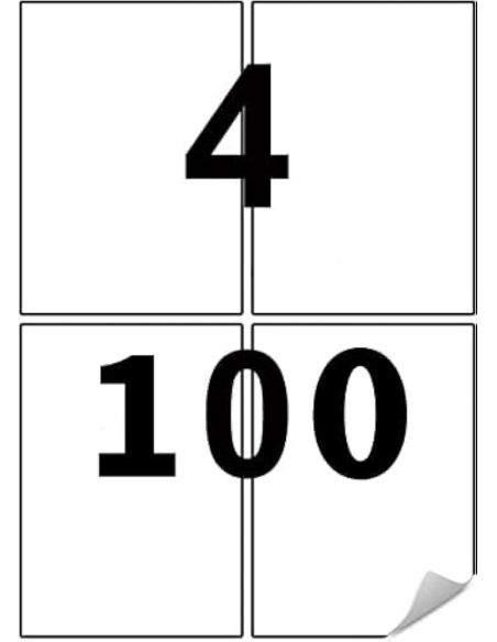 Etiquetas adhesivas tamaño 105x148,5 mm 4x hoja, Caja 100 hojas