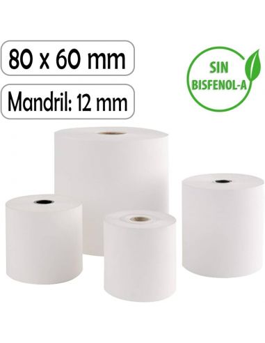 Pack 5 Rollos de Papel Térmico 80x60x12 mm | BPA Free |