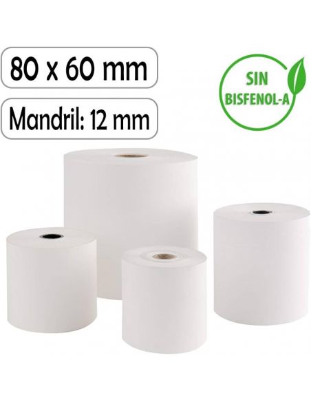 Pack 5 Rollos de Papel Térmico 80x60x12 mm | BPA Free |