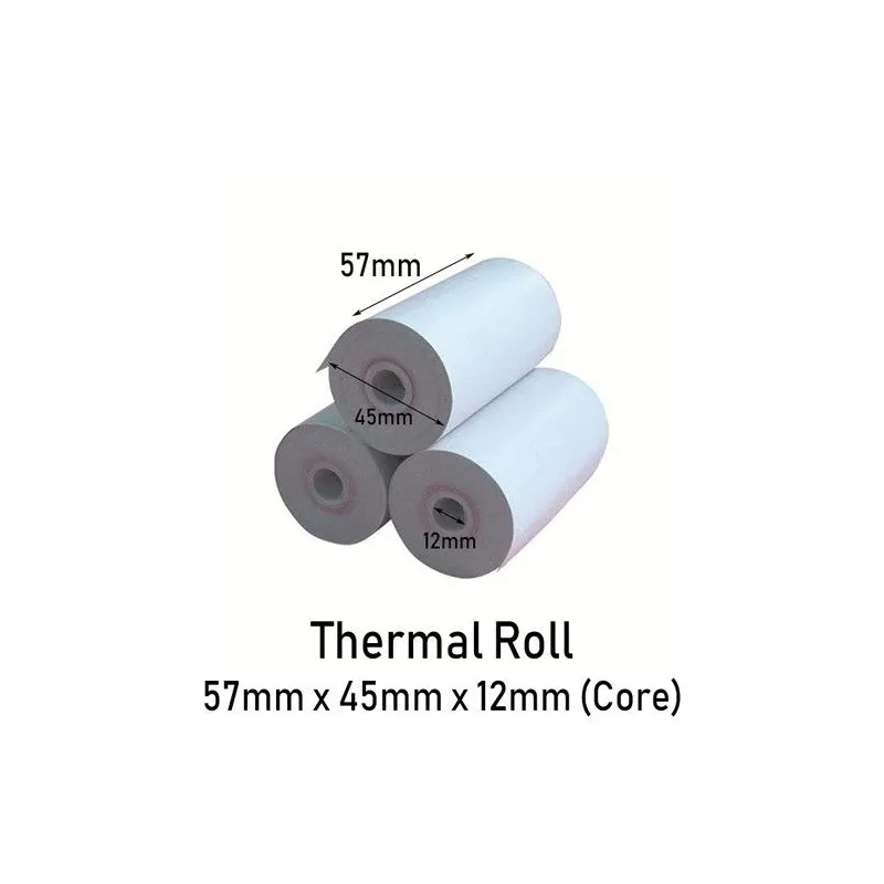 10 Rollos de Papel Térmico 57×45×12 mm – Libre de BPA, con