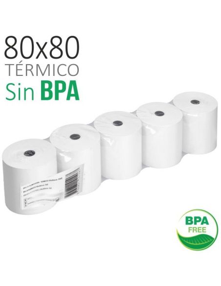 Pack 5 Rollos Papel Térmico 80x80x12 mm | Sin Bisfenol A | Alta