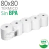 Pack 5 Rollos Papel Térmico 80x80x12 mm | Sin Bisfenol A | Alta