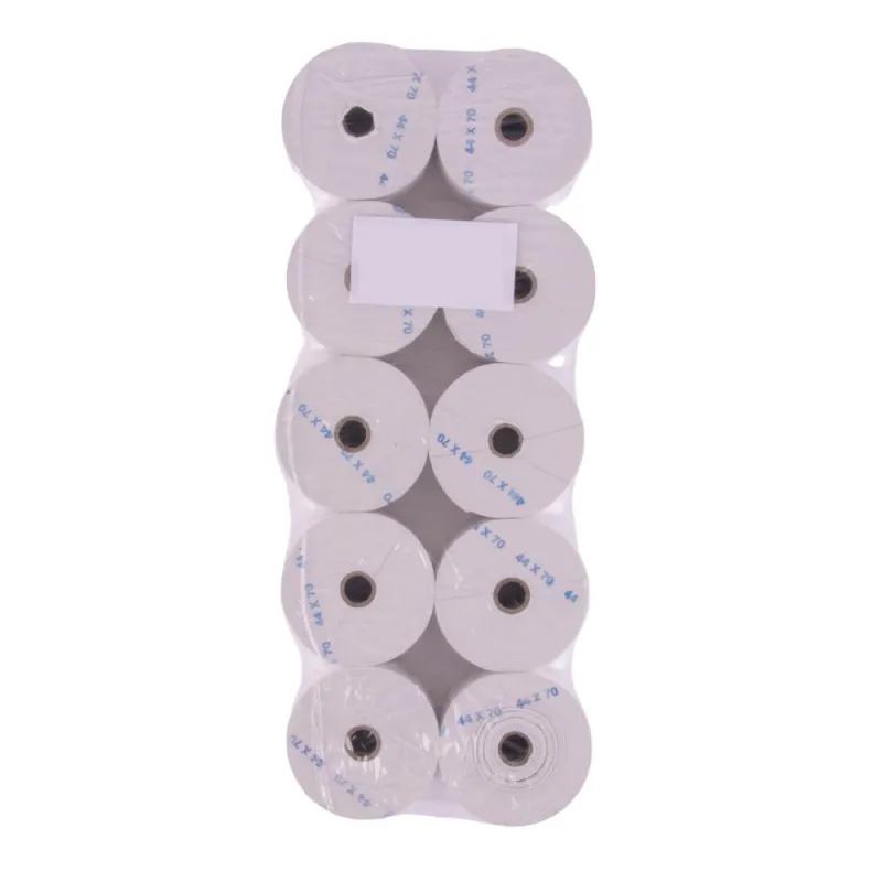 Pack 10 Rollos de Papel Térmico 44x70x12 mm Libre de BPA, FSC