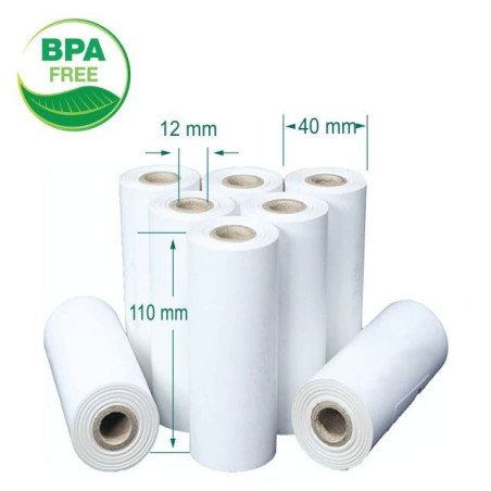 Pack 5 Rollos de Papel Térmico 110x40x12 mm BPA Free FSC Para