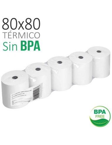 Pack 5 Rollos Papel Térmico 80x80x12 mm | Sin Bisfenol A | Alta
