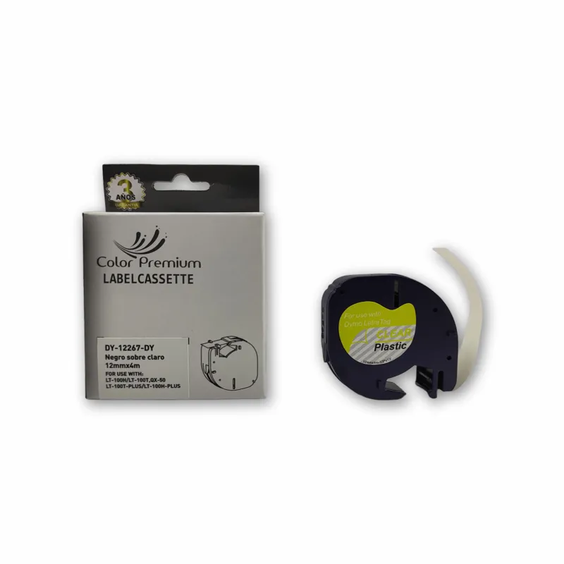 Cinta rotuladora Dymo 12267 negra sobre transparente compatible ColorPremium mejor precio