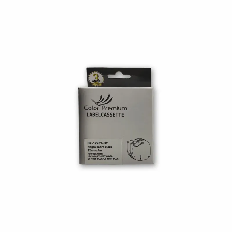 Comprar cinta Dymo 12267 compatible ColorPremium negro sobre transparente para rotuladoras LetraTag