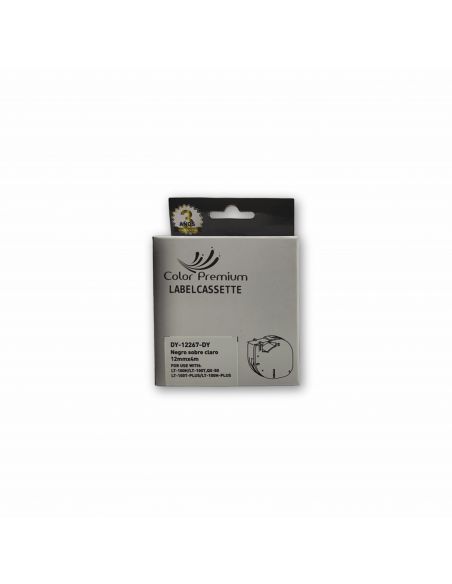 Comprar cinta Dymo 12267 compatible ColorPremium negro sobre transparente para rotuladoras LetraTag