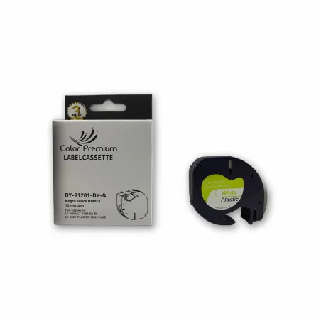 Comprar Dymo 91201 compatible cinta rotuladora ColorPremium negro sobre blanco 12mm