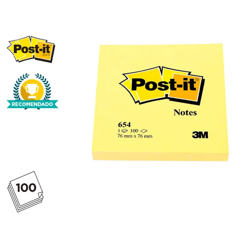 Bloc de notas adhesivas quita y pon post-it 76x76 mm con 100hojas
