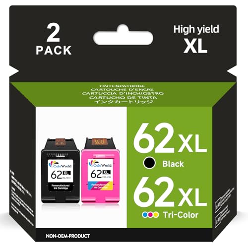 ColoWorld 62 XL Cartuchos de Tinta,para HP 62XL Negro y...