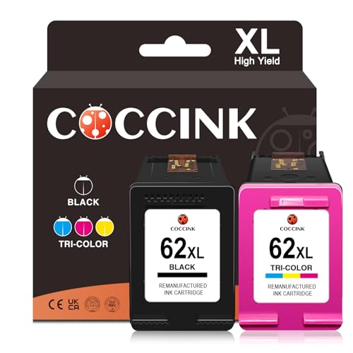 COCCINK 62XL Cartucho de Tinta Remanufacturado para HP 62 XL...