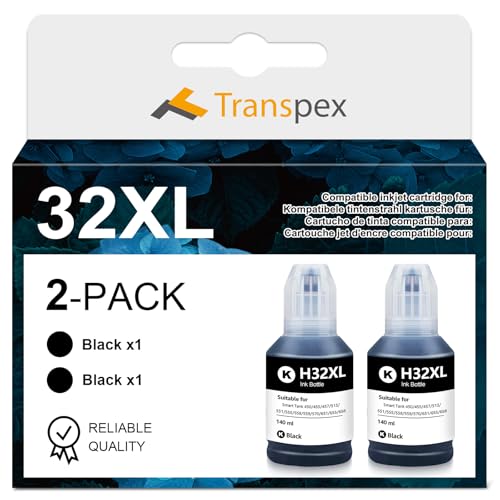 Transpex - Botella de tinta compatible con HP 32XL (2 negro)