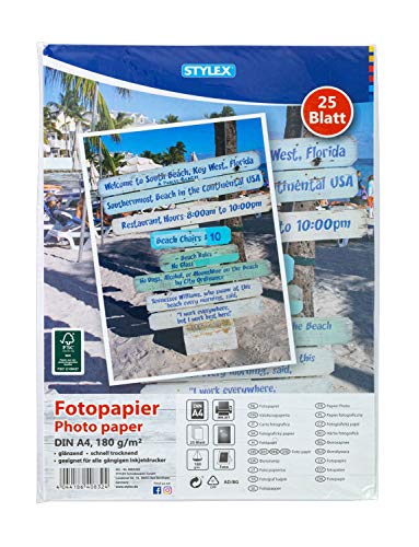 Stylex Printbox-Papel fotográfico (DIN A4, 25 Hojas, 180...