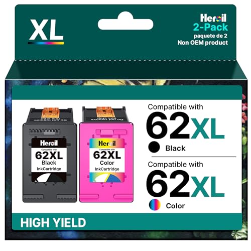 Heroil 62XL 62 XL Cartucho de Tinta para HP 62 Negro y Color...