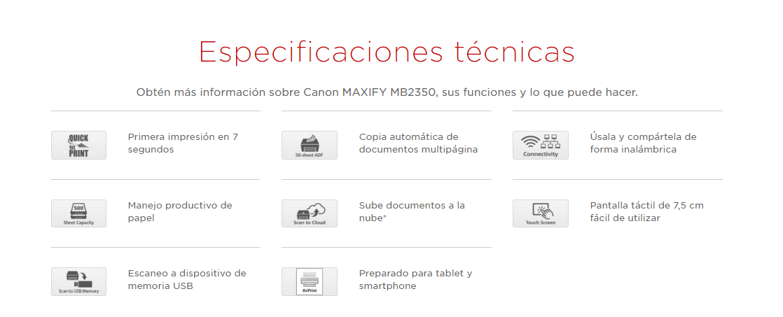 especificaciones tecnicas de la impresora Canon Maxify mb2350