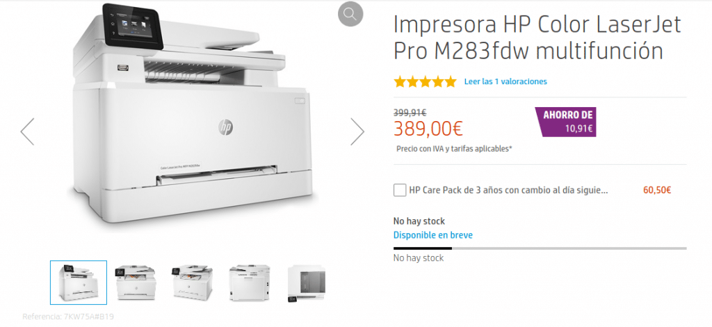 Precio Impresora HP Color LaserJet Pro M283fdw multifunción