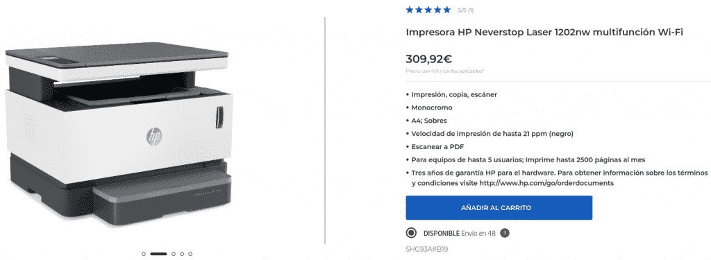 Precio Impresora HP Neverstop Laser 1202nw multifunción Wi-Fi - HP Store España