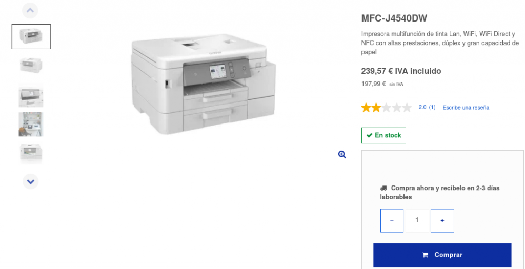 Precio Impresora Multifunción Tinta Brother MFC-J4540DW