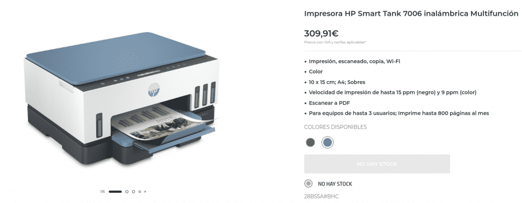 Precio Impresora HP Smart Tank 7006 inalámbrica Multifunción - HP Store España