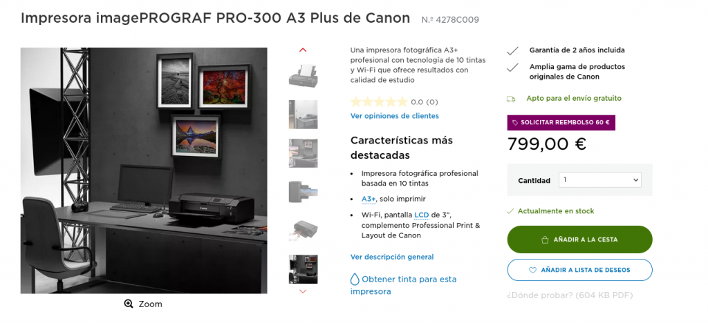 Precio para Compra Impresora imagePROGRAF PRO-300 A3 Plus de Canon