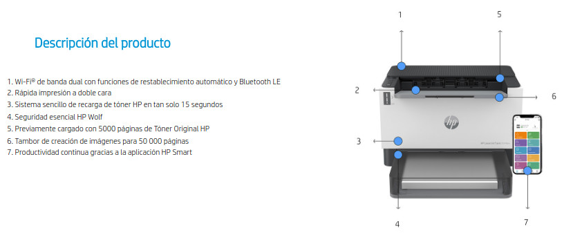 Características de la impresora HP LaserJet Tank 2504dw