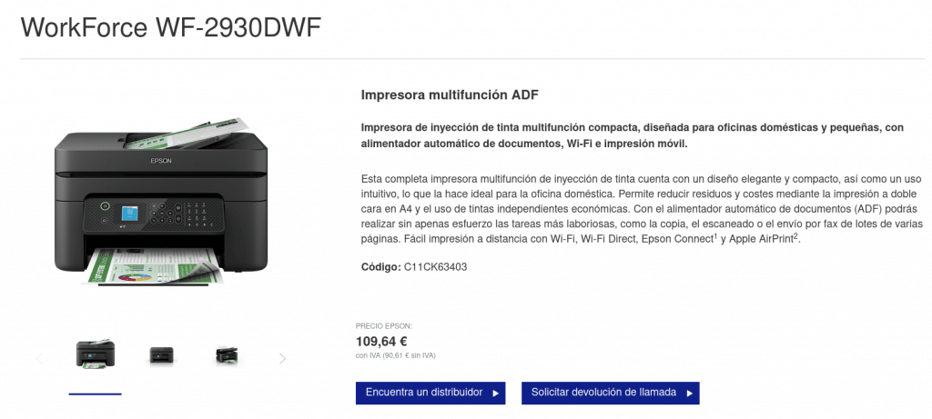 Precio Epson WorkForce WF-2930DWF Microempresa Impresoras de tinta Impresoras