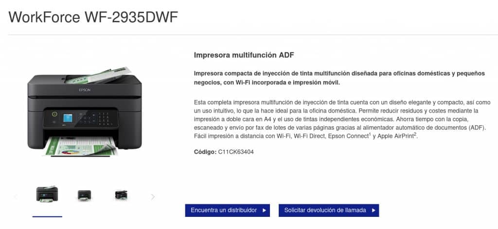 Precio Epson WorkForce WF-2935DWF Microempresa Impresoras de inyeccion de tinta
