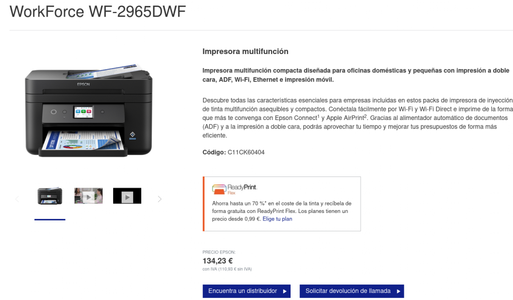Precio Impresora Epson WorkForce WF-2965DWF Microempresa Impresoras de tinta