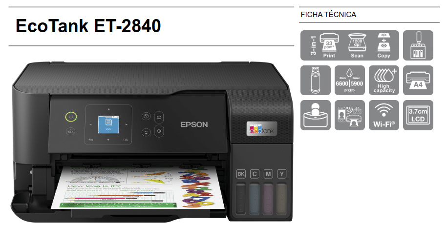 Epson EcoTank ET-4810, Impresora WiFi A4 Multifunción con Depósito