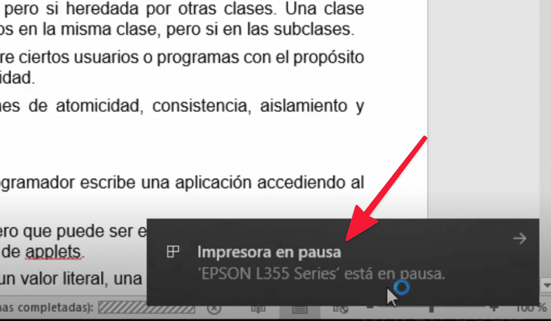 impresora en pausa