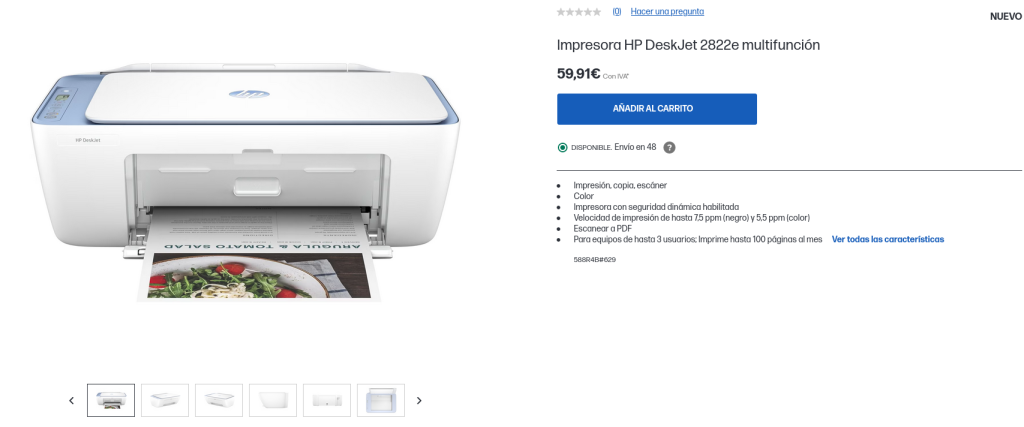 Impresora HP DeskJet 2822e multifunción con 3 meses de Instant Ink via HP+  - HP Store España