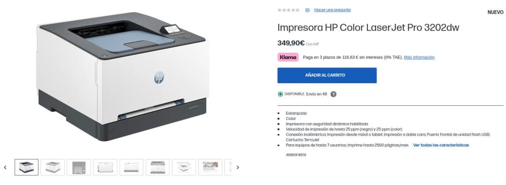 Precio Impresora HP Color LaserJet Pro 3202dw