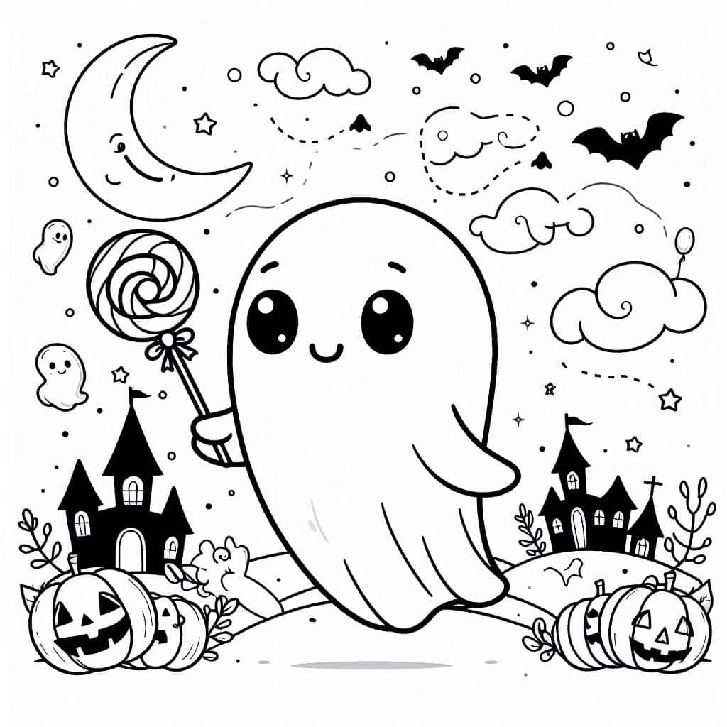 fantasma con chuches para colorear en halloween