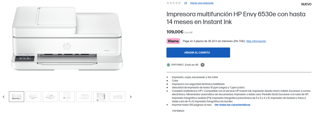 Precio Impresora multifunción HP Envy 6530e