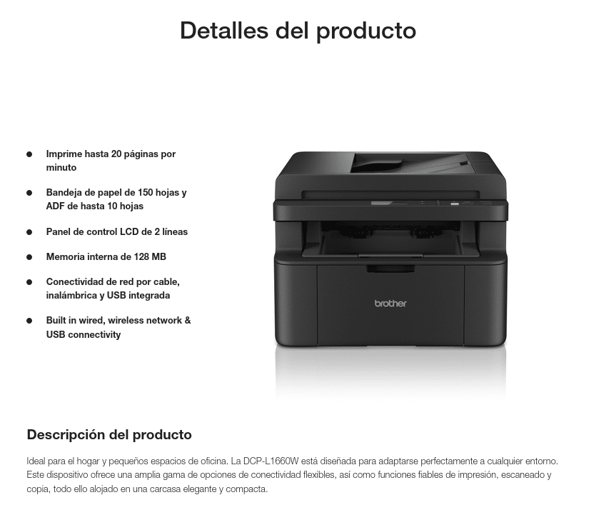 Impresora Brother DCP-L1660W | Review del Experto 3 Caracteristicas Impresora Multifunción Láser Monocromo DCP-L1660W Brother
